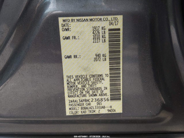 Nissan Altima 2.5 Sr 2017 1N4AL3AP8HC236856 Image 9