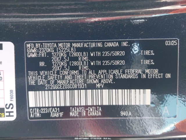 45754664 :رقم المزاد ، 2T2GGCEZ0SC081931 vin ، 2025 Lexus Nx 350 Premium مزاد بيع