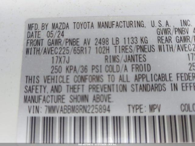 45754675 :رقم المزاد ، 7MMVABBM8RN225894 vin ، 2024 Mazda Cx-50 2.5 S Preferred مزاد بيع