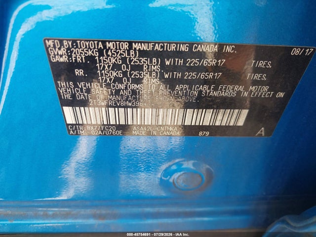 2017 Toyota Rav4 Xle მანქანა იყიდება აუქციონზე, vin: 2T3WFREV8HW396414, აუქციონის ნომერი: 45754691