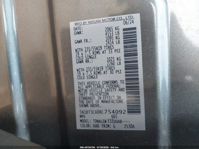 Продаж на аукціоні авто 2024 Nissan Rogue Sl Fwd, vin: 5N1BT3CA0RC754092, номер лоту: 45754706