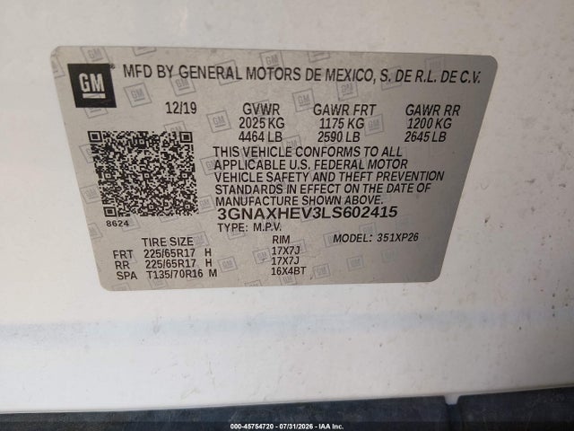 3GNAXHEV3LS602415 Chevrolet Equinox Fwd Ls