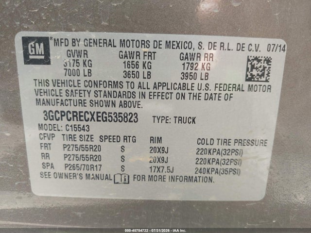Продаж на аукціоні авто 2014 Chevrolet Silverado 1500 Lt, vin: 3GCPCRECXEG535823, номер лоту: 45754722