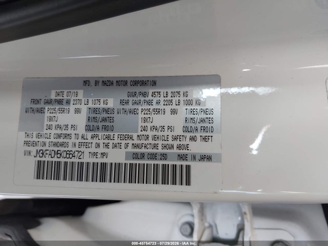 45754723 :رقم المزاد ، JM3KFADM5K0664721 vin ، 2019 Mazda Cx-5 Grand Touring مزاد بيع