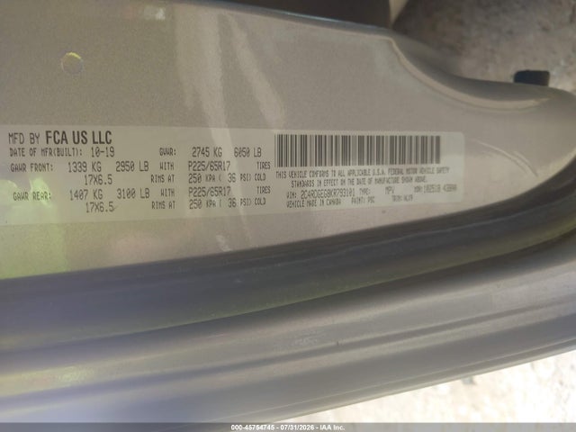 Aukcja sprzedaży 2019 Dodge Grand Caravan Gt, vin: 2C4RDGEG8KR793101, numer aukcji: 45754745