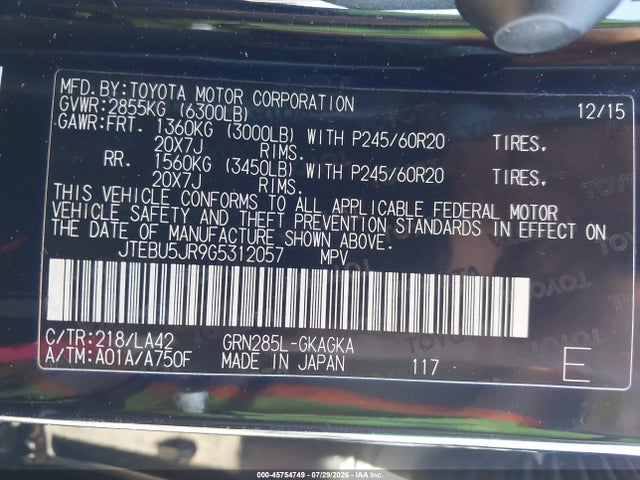 Toyota 4runner Limited 2016 JTEBU5JR9G5312057 Image 9