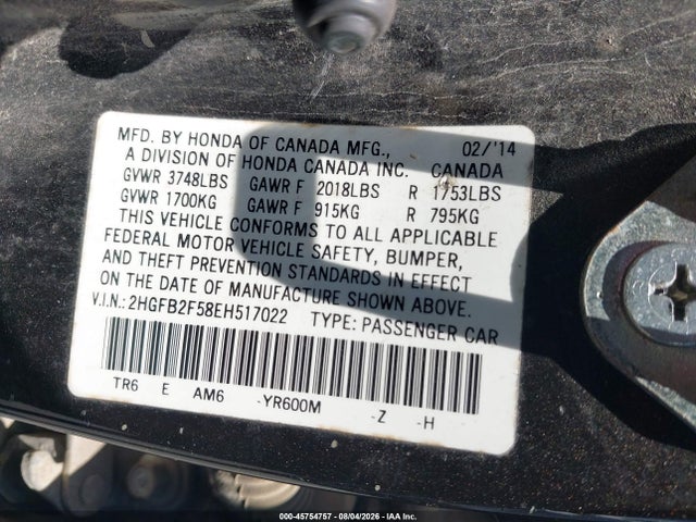 Honda Civic Lx 2014 2HGFB2F58EH517022 Image 9