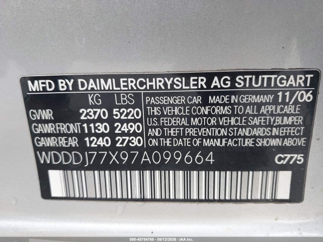 Продаж на аукціоні авто 2007 Mercedes-benz Cls 63 Amg, vin: WDDDJ77X97A099664, номер лоту: 45754768