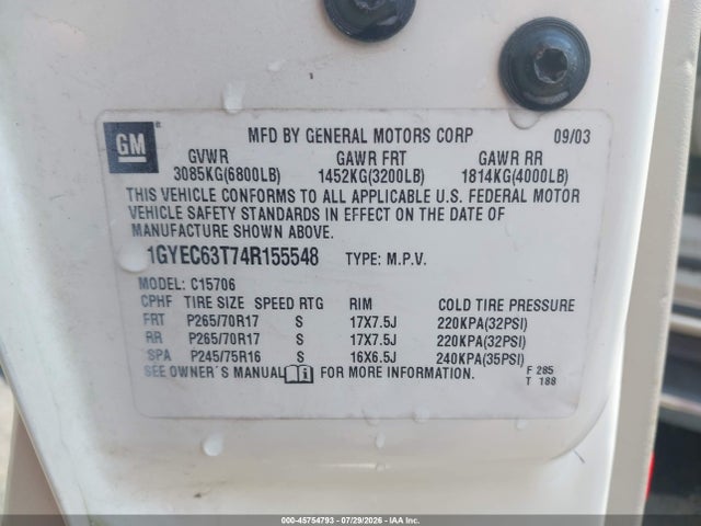 Aukcja sprzedaży 2004 Cadillac Escalade Standard, vin: 1GYEC63T74R155548, numer aukcji: 45754793