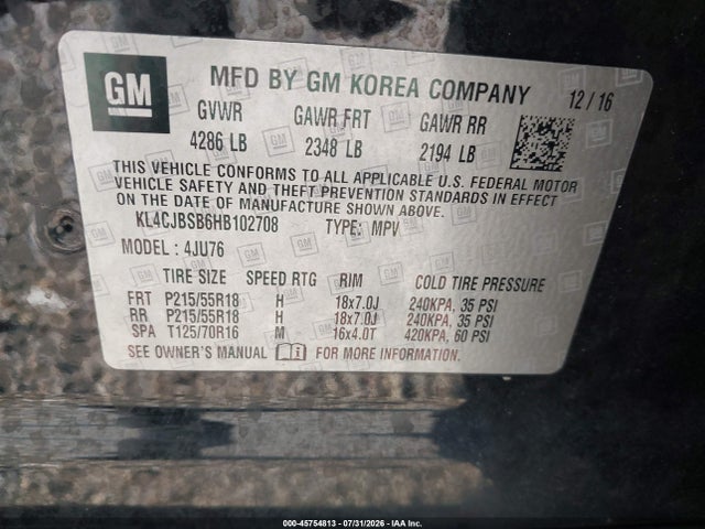 Aukcja sprzedaży 2017 Buick Encore, vin: KL4CJBSB6HB102708, numer aukcji: 45754813