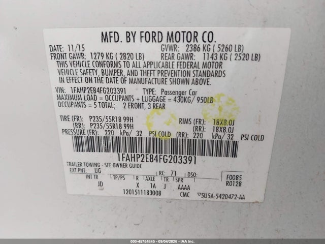 Aukcja sprzedaży 2015 Ford Taurus Sel, vin: 1FAHP2E84FG203391, numer aukcji: 45754845