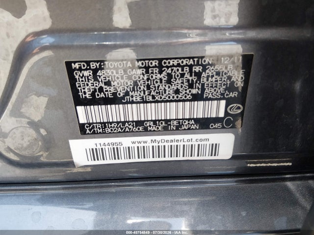 2013 Lexus Gs 350 მანქანა იყიდება აუქციონზე, vin: JTHBE1BLXD5000506, აუქციონის ნომერი: 45754849