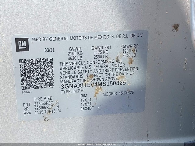 Chevrolet Equinox Awd Lt 2021 3GNAXUEV4MS150825 Image 9