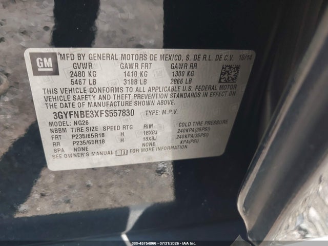 Продажа на аукционе авто 2015 Cadillac Srx Luxury Collection, vin: 3GYFNBE3XFS557830, номер лота: 45754866