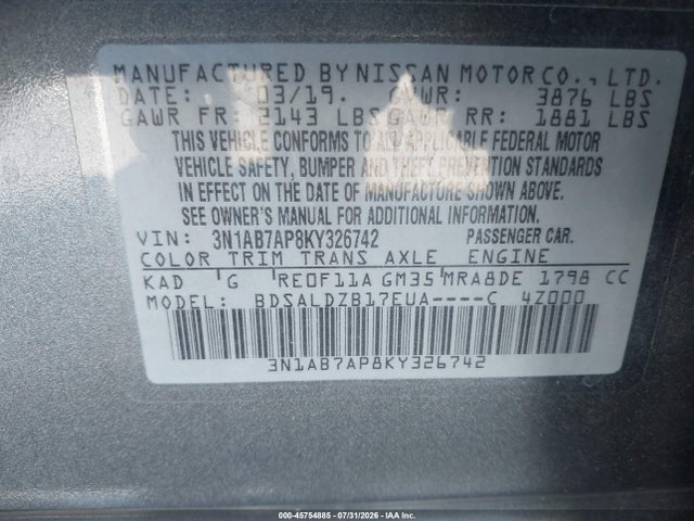 Nissan SENTRA SV 2019 3N1AB7AP8KY326742 Image 9
