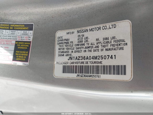 Aukcja sprzedaży 2004 Nissan 350z Touring, vin: JN1AZ36A04M250741, numer aukcji: 45754911