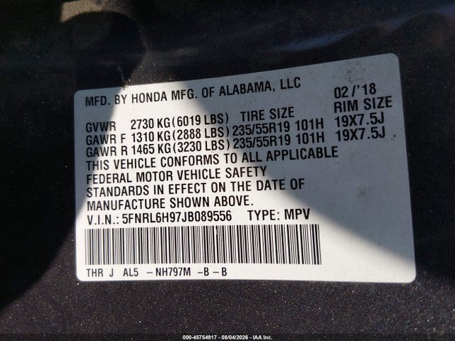 Honda Odyssey Elite 2018 5FNRL6H97JB089556 Image 9