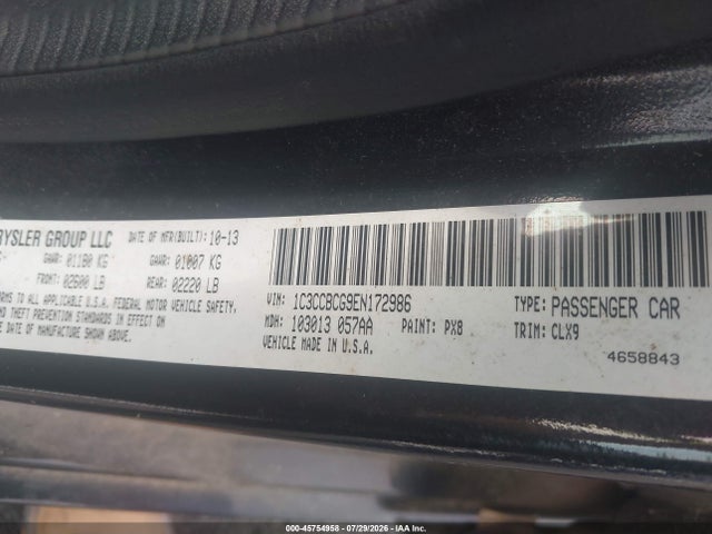 2014 Chrysler 200 Limited მანქანა იყიდება აუქციონზე, vin: 1C3CCBCG9EN172986, აუქციონის ნომერი: 45754958