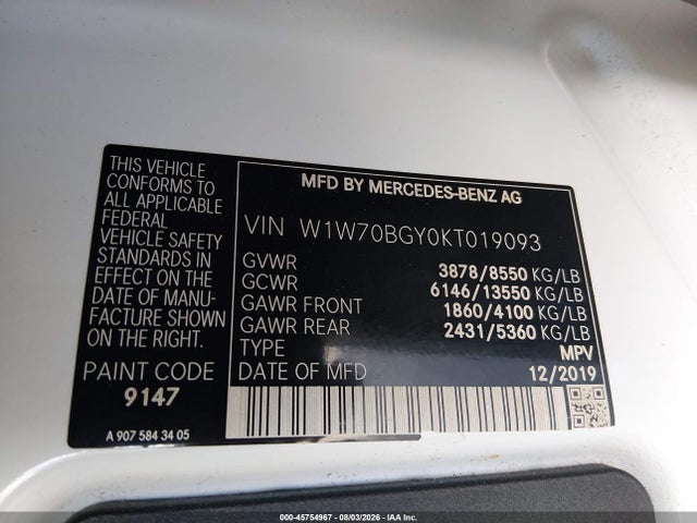 W1W70BGY0KT019093 Mercedes-Benz Sprinter 1500 Standard Roof I4