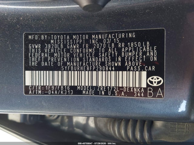 Toyota COROLLA LE 2015 5YFBURHE8FP290844 Image 9