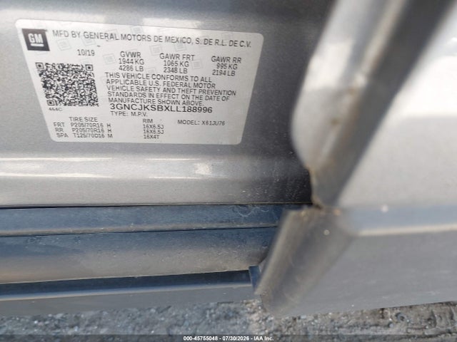 3GNCJKSBXLL188996 Chevrolet Trax Fwd Ls