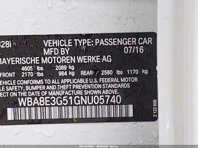 Продажа на аукционе авто 2016 Bmw 328i Xdrive, vin: WBA8E3G51GNU05740, номер лота: 45755081