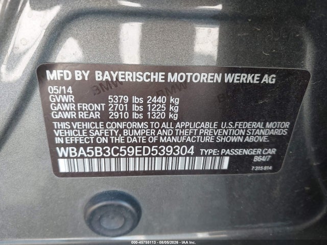 Aukcja sprzedaży 2014 Bmw 535i Xdrive, vin: WBA5B3C59ED539304, numer aukcji: 45755113