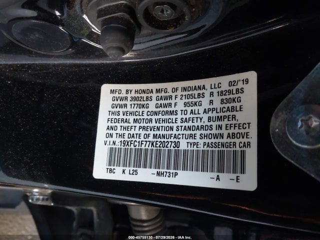 19XFC1F77KE202730 Honda Civic Ex-l