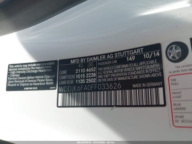 Aukcja sprzedaży 2015 Mercedes-benz Sl 400, vin: WDDJK6FA0FF033626, numer aukcji: 45755141