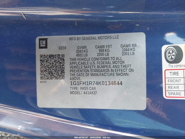 Продажа на аукционе авто 2019 Chevrolet Camaro 2ss, vin: 1G1FH1R74K0134644, номер лота: 45755157