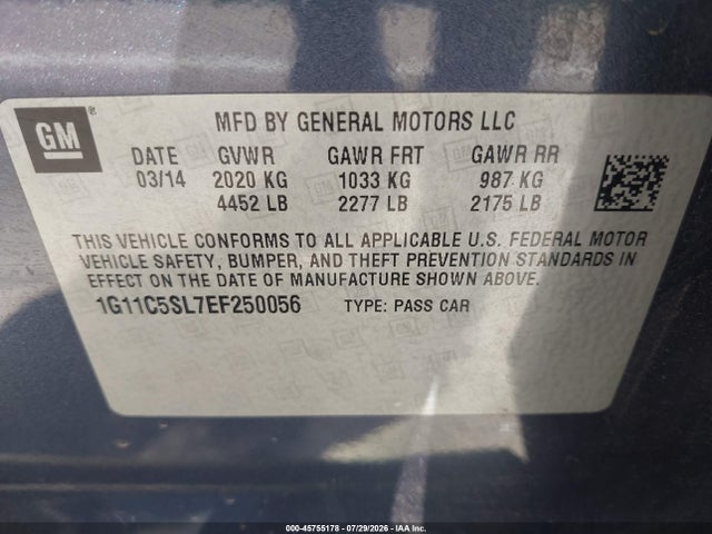 Chevrolet MALIBU 1LT 2014 1G11C5SL7EF250056 Image 9