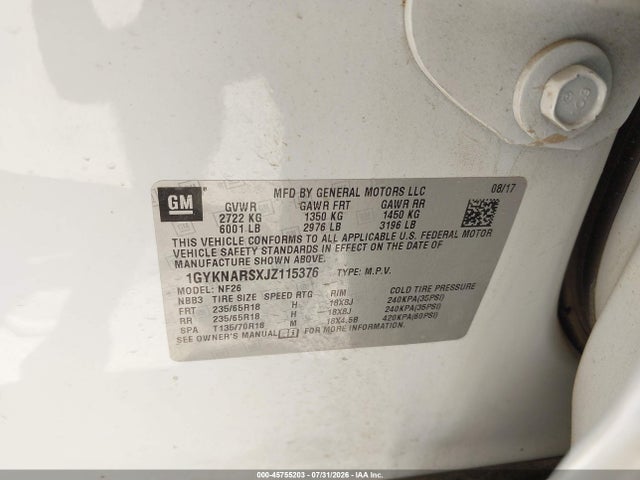 Продаж на аукціоні авто 2018 Cadillac Xt5 Standard, vin: 1GYKNARSXJZ115376, номер лоту: 45755203