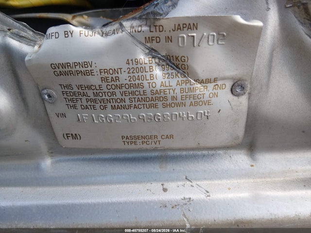 45755207 :رقم المزاد ، JF1GG29693G804604 vin ، 2003 Subaru Impreza Wrx مزاد بيع