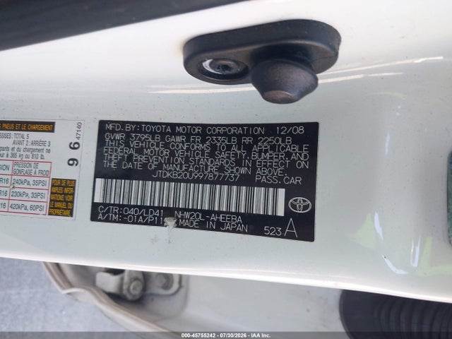 Aukcja sprzedaży 2009 Toyota Prius Touring, vin: JTDKB20U997877737, numer aukcji: 45755242