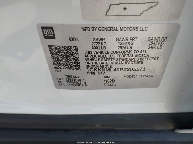 2023 Gmc Acadia Fwd Slt მანქანა იყიდება აუქციონზე, vin: 1GKKNML40PZ205571, აუქციონის ნომერი: 45755268