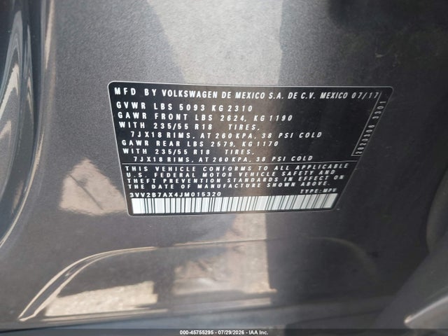 3VV2B7AX4JM015320 Volkswagen Tiguan 2.0t Se/2.0t Sel