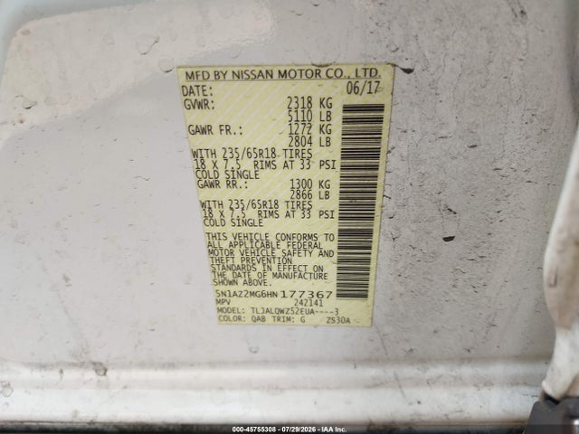 5N1AZ2MG6HN177367 Nissan MURANO SV