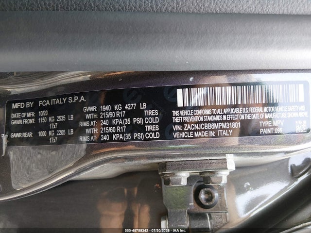 Продаж на аукціоні авто 2021 Jeep Renegade Latitude Fwd, vin: ZACNJCBB6MPM31801, номер лоту: 45755342