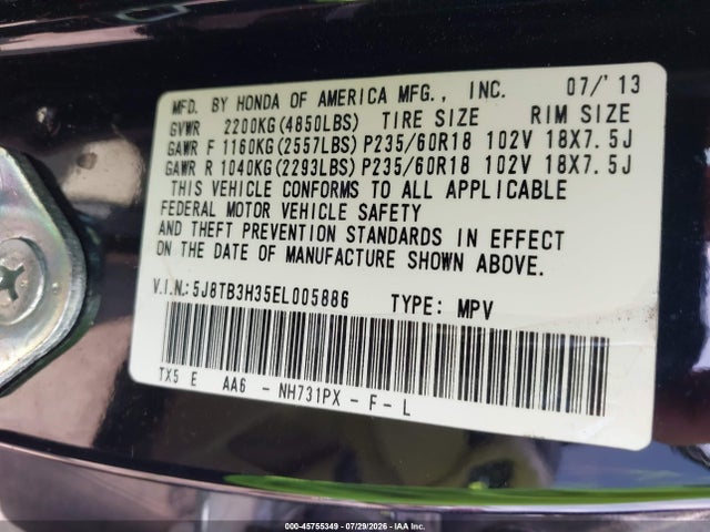 Продажа на аукционе авто 2014 Acura Rdx, vin: 5J8TB3H35EL005886, номер лота: 45755349