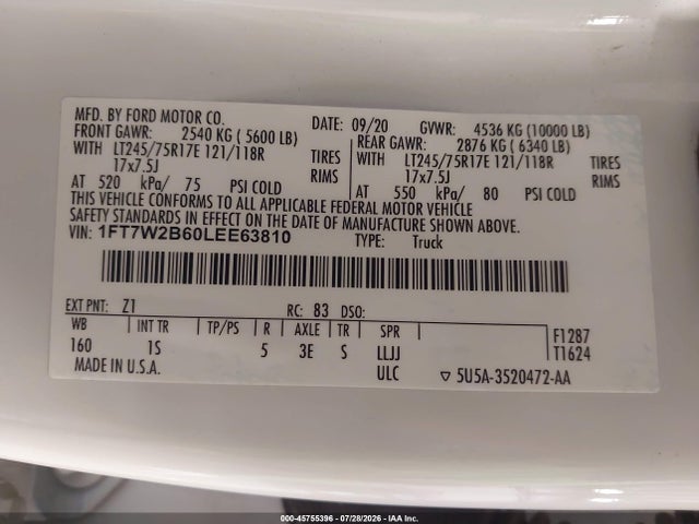 Ford F-250 Xl 2020 1FT7W2B60LEE63810 Image 9