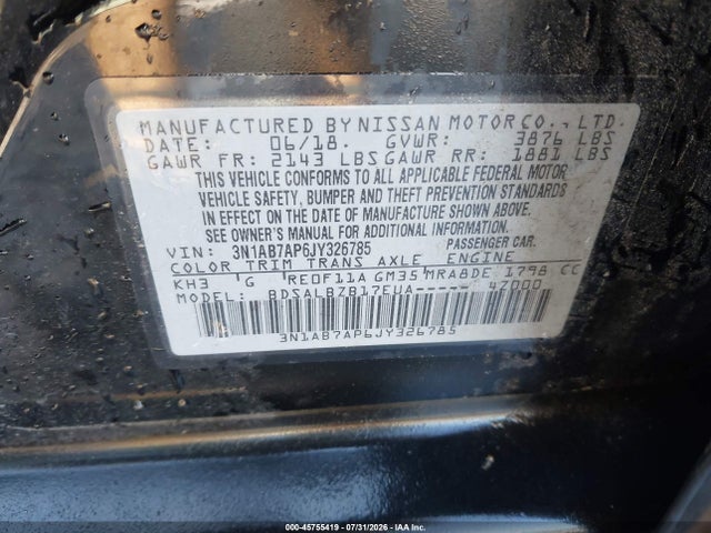 3N1AB7AP6JY326785 Nissan SENTRA S