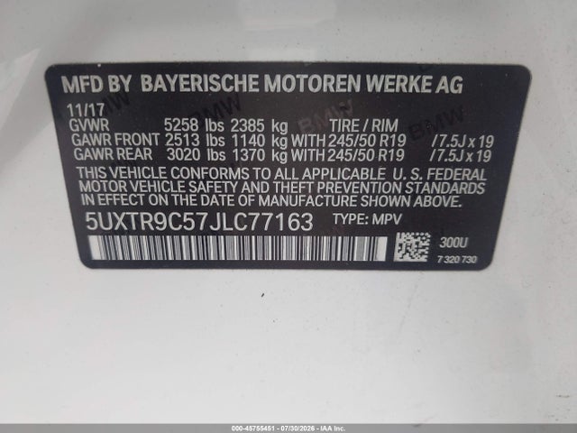 5UXTR9C57JLC77163 BMW X3 Xdrive30i