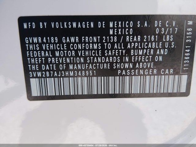Volkswagen Jetta 1.4t S 2017 3VW2B7AJ3HM348951 Image 9