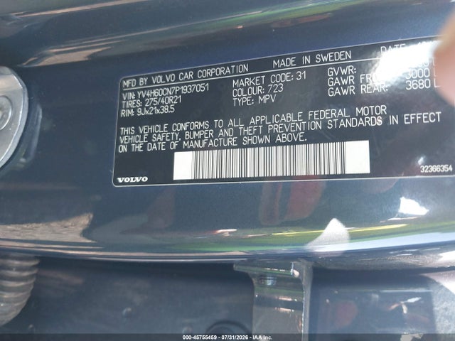 Продажа на аукционе авто 2023 Volvo Xc90 Recharge Plug-in Hybrid T8 Plus Bright Theme 7-seater, vin: YV4H60CN7P1937051, номер лота: 45755459