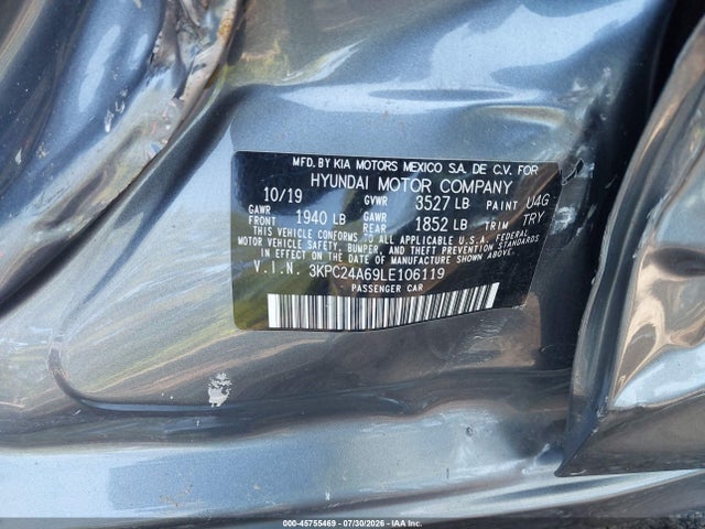 Продажа на аукционе авто 2020 Hyundai Accent Se, vin: 3KPC24A69LE106119, номер лота: 45755469