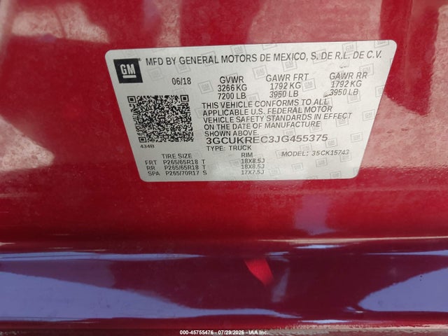 3GCUKREC3JG455375 Chevrolet Silverado 1500 1lt