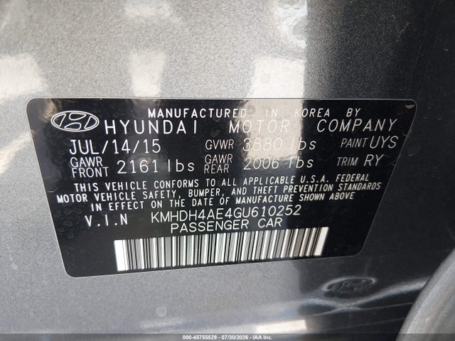 Hyundai Elantra Value Edition 2016 KMHDH4AE4GU610252 Image 9
