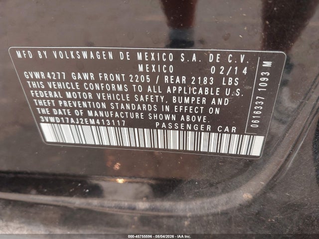 Aukcja sprzedaży 2014 Volkswagen Jetta 1.8t Se, vin: 3VWD17AJ2EM413117, numer aukcji: 45755596