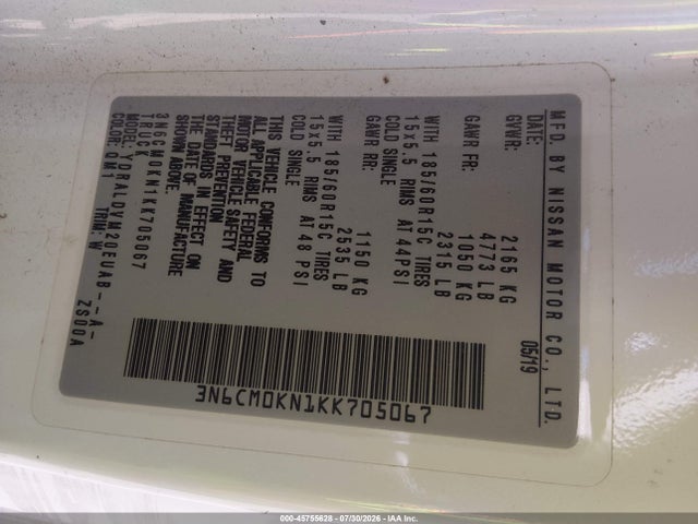 3N6CM0KN1KK705067 Nissan Nv200 S