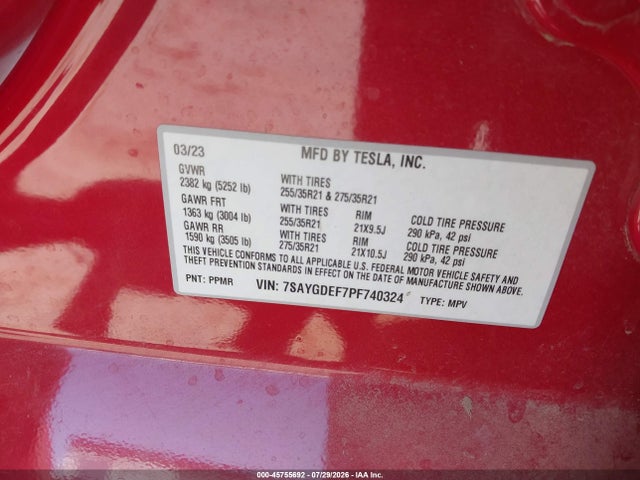 7SAYGDEF7PF740324 Tesla Model Y Performance Dual Motor All-wheel Drive